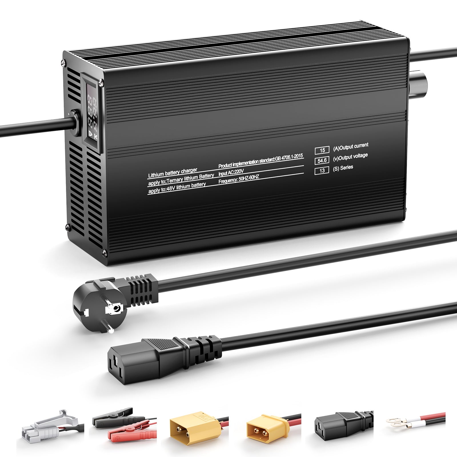 NOEIFEVO 48V 15A Lithium-Batterieladegerät, Ausgangsspannung 54,6V, Stromeinstellung 1–15A, langsames Laden und schnelles Laden (MLC1300)