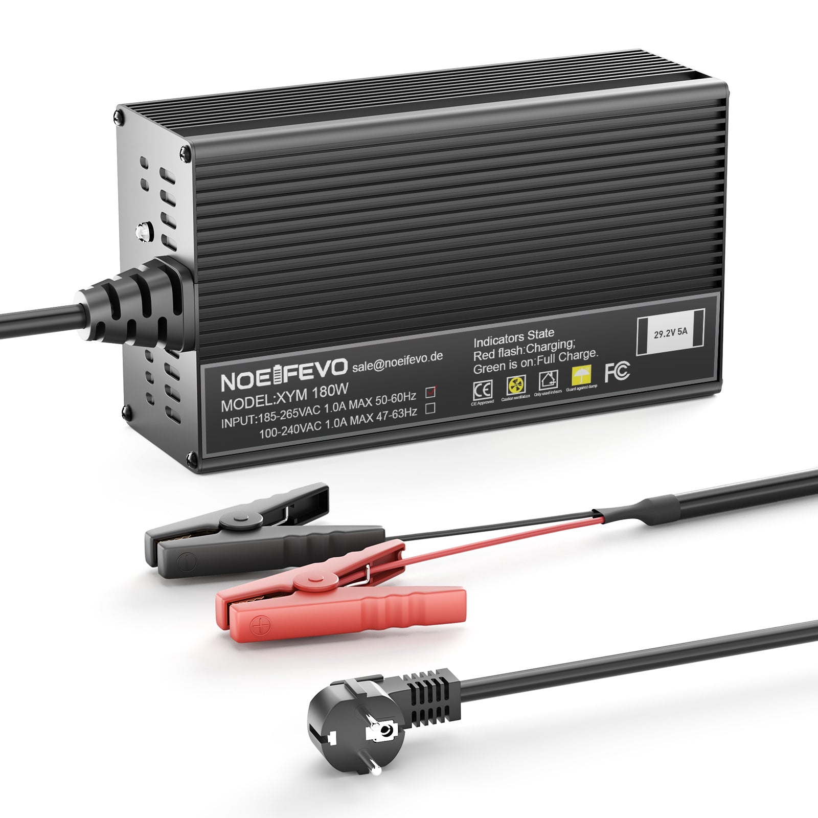 Noeifevo 29.2V 5A LiFePO4 Akku Ladegerät für 24V 25.6V LiFePO4 Batterie, XLR/IEC/XT60/Anderson 50A/M8