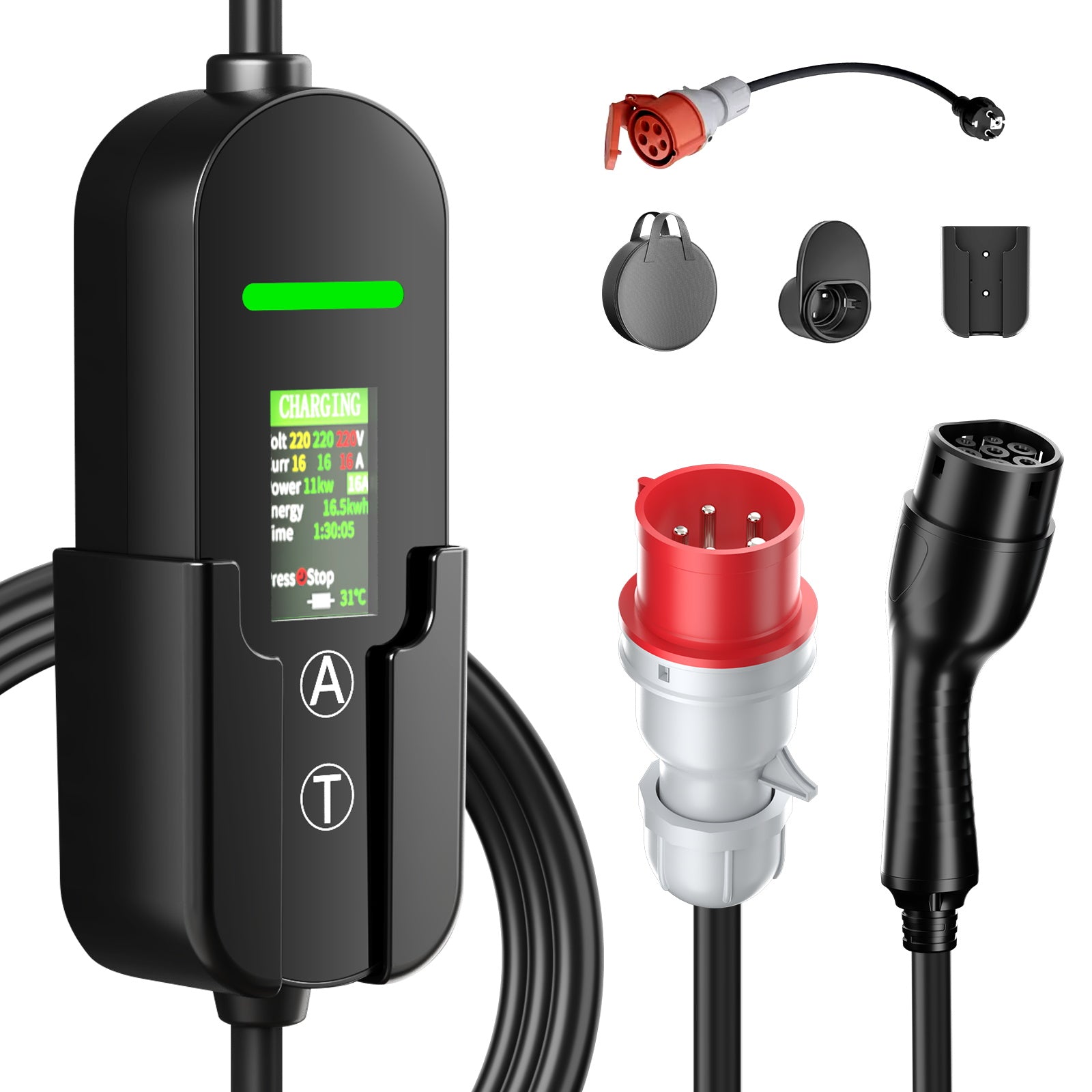 NOEIFEVO Typ2 Mobile Wallbox/Ladestation 11 kW 3-Phasen, 6-16 A Einstellbarer Ladestrom, 1-12 Stunden Verzögerungs-Ladung, CEE 16A auf Typ2 Tragbarer EV-Ladegerät mit 5m Ladekabel, Für alle Typ2 EV & PHEV