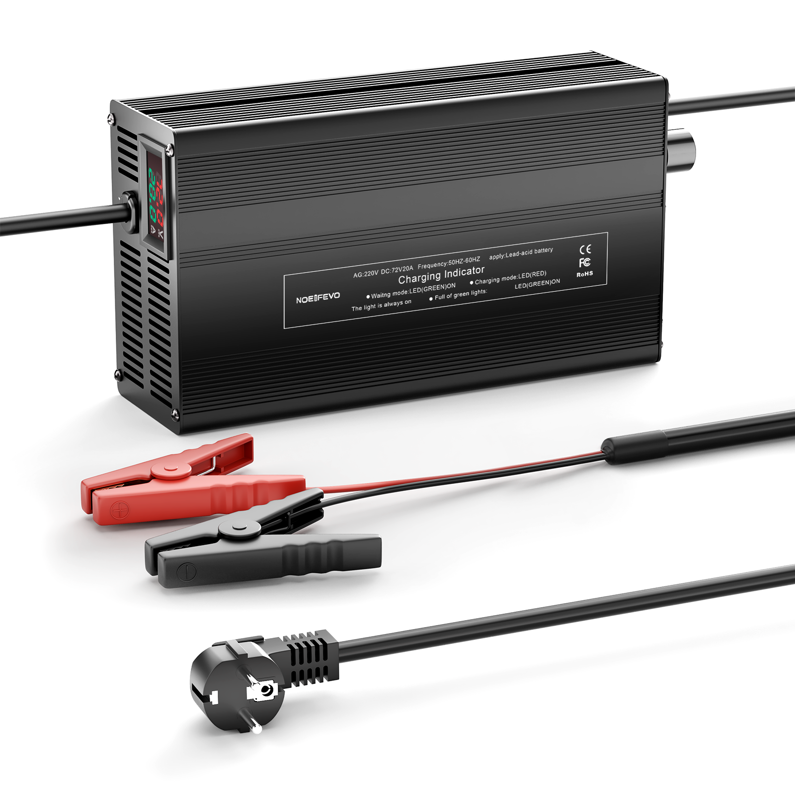 NOEIFEVO 72V 1A-20A Strøm Justerbart Batterioplader til Blysyre Batterier, AGM, Gel, Golfvogn Batterioplader, LED-Display