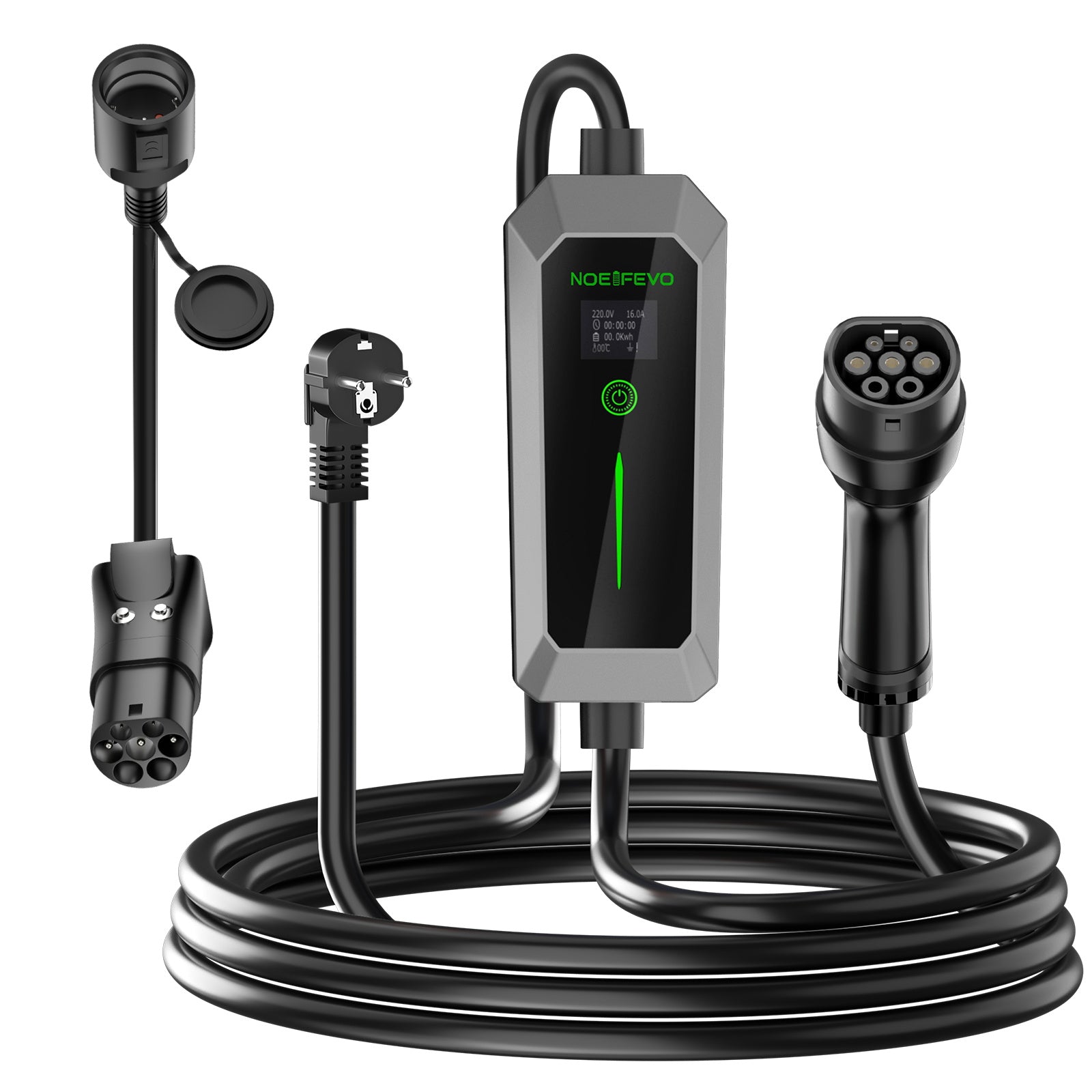 NOEIFEVO Ładowarka do pojazdów elektrycznych 3,5 kW typu 2 do Schuko, 5/10 metrowy, odporny na deszcz kabel do ładowania pojazdów elektrycznych do użytku zewnętrznego