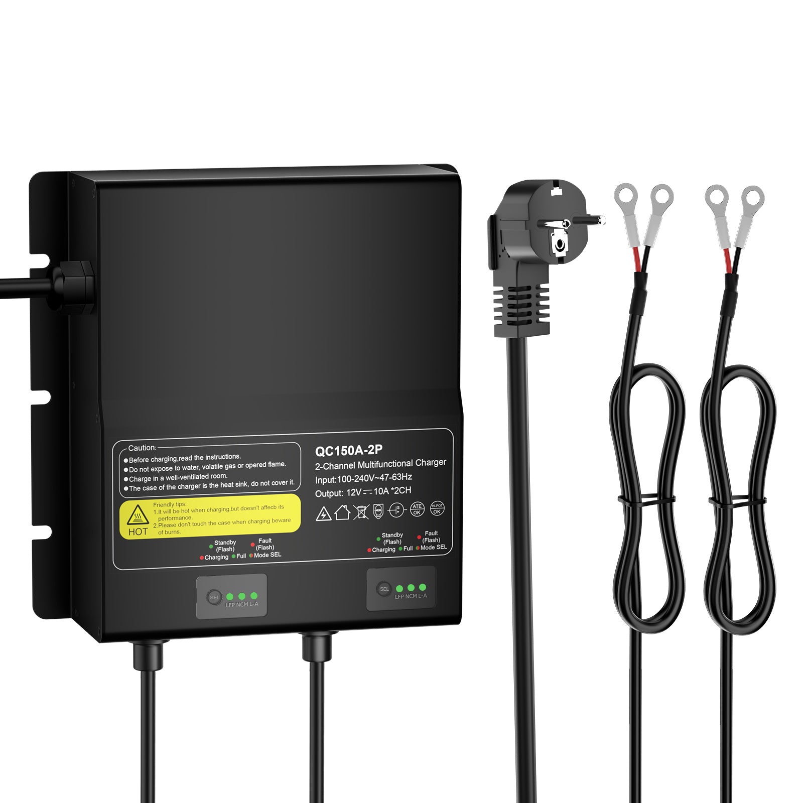 NOEIFEVO 12V 20A 2-bank (10A/bank) universell batteriladdare, 12V vattentät LiFePO4-litium-bly-syra laddare för husbil, båt, motorcykel, gräsklippare, trollingmotor och bly-syrabatteri