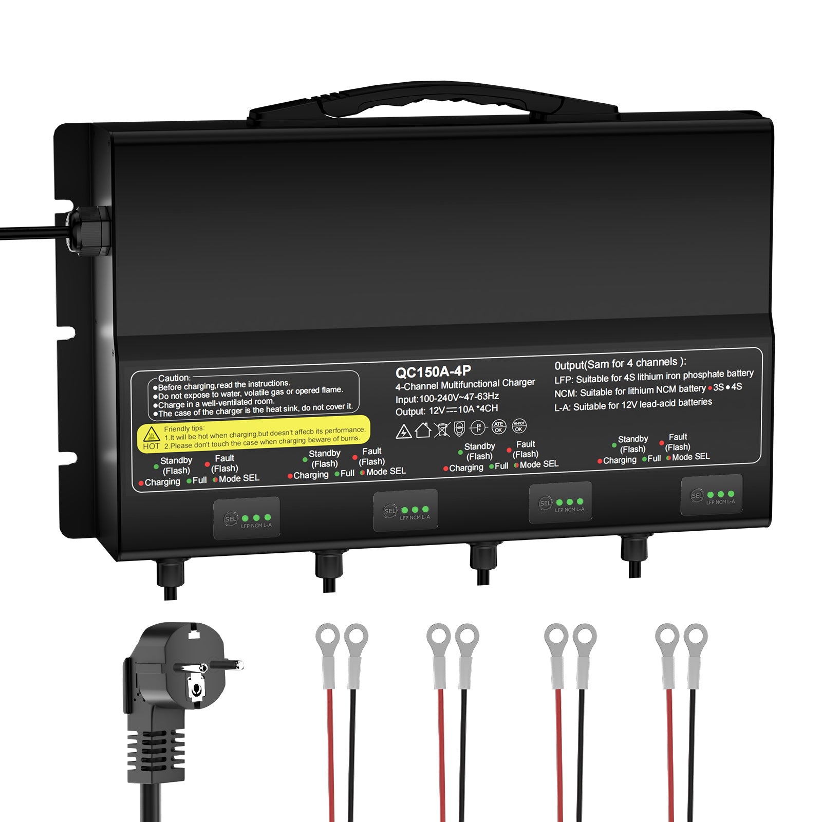 NOEIFEVO 12V 40A 4-banks (10A/bank) universel batterilader, 12V vandtæt LiFePO4 lithium-blybatterilader til campingvogn, båd, motorcykel, plæneklipper, trollingmotor og blybatteri