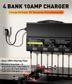NOEIFEVO 12V 40A 4-banks (10A/bank) universel batterilader, 12V vandtæt LiFePO4 lithium-blybatterilader til campingvogn, båd, motorcykel, plæneklipper, trollingmotor og blybatteri