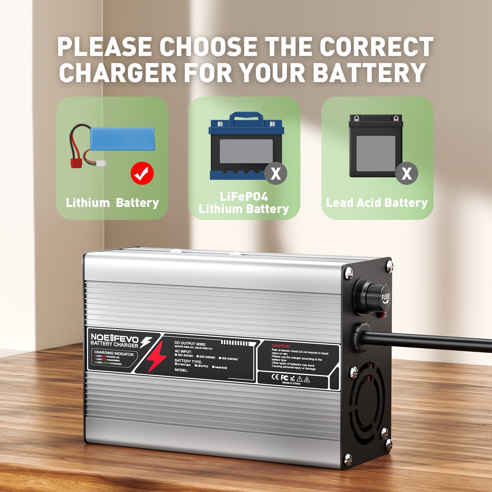 NOEIFEVO 13.8V-14.7V  5A  6A  7A  8A Loodzuur Batterijlader voor 12V Loodzuurbatterij, Koelventilator, Automatische uitschakeling