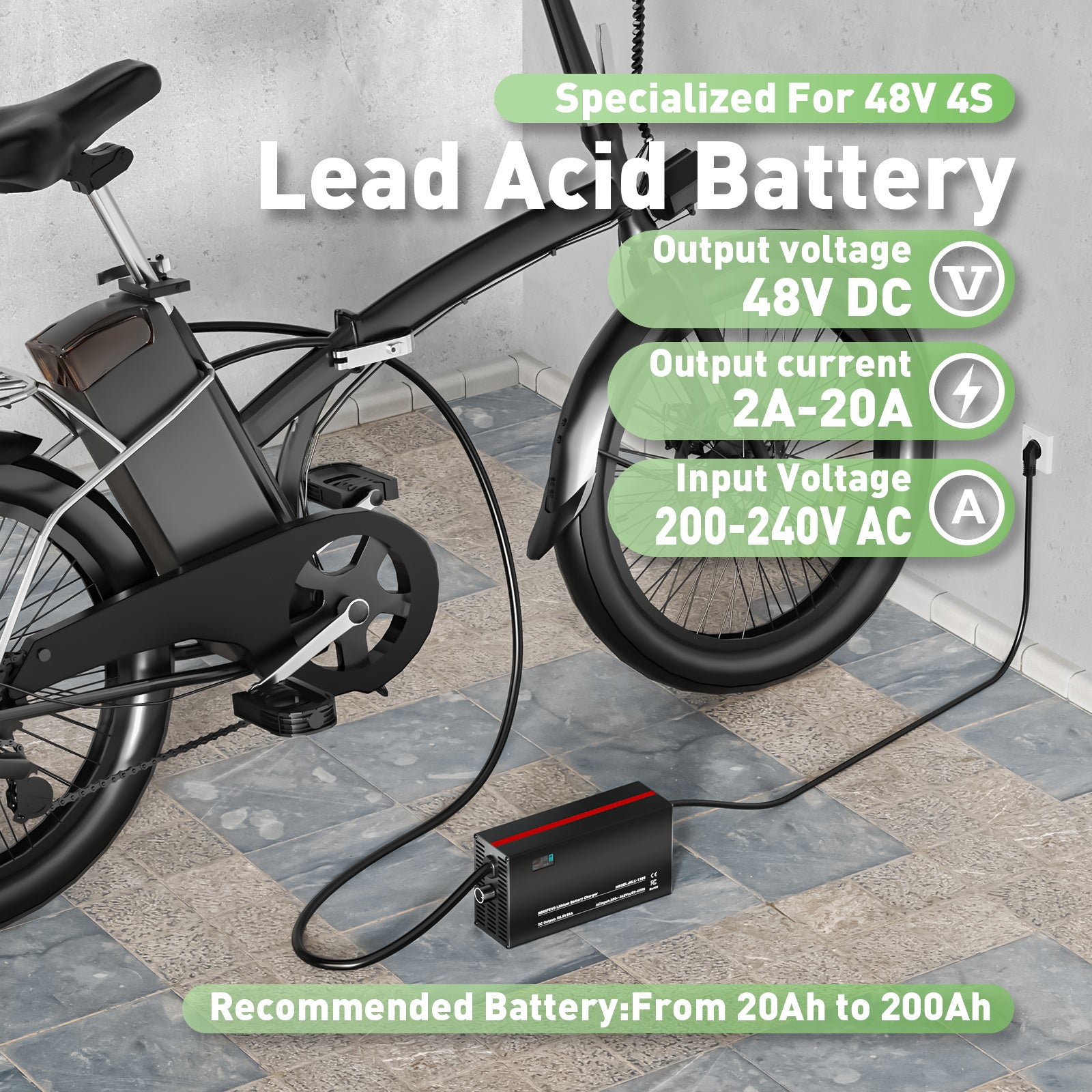 NOEIFEVO 48V 2A-20A מטען סוללות עם התאמת זרם עבור סוללות עופרת-חומצה, AGM, ג'ל, מטען סוללות עגלות גולף, תצוגת LED