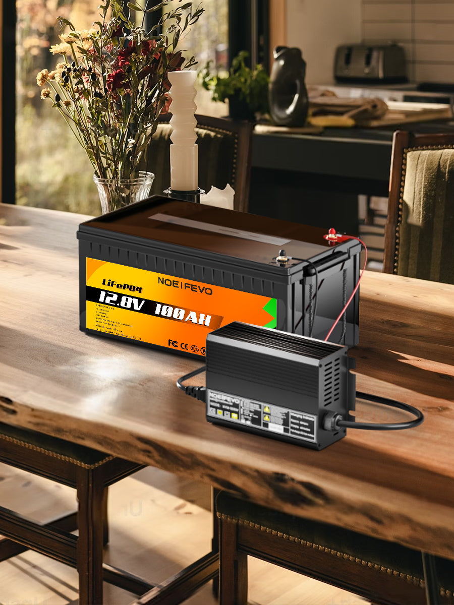 Noeifevo 12V 12.8V 30A LiFePO4  litio de batería de Cargador , voltaje de carga 14.6V, activación BMS 0V, apagado automático, carcasa de aluminio