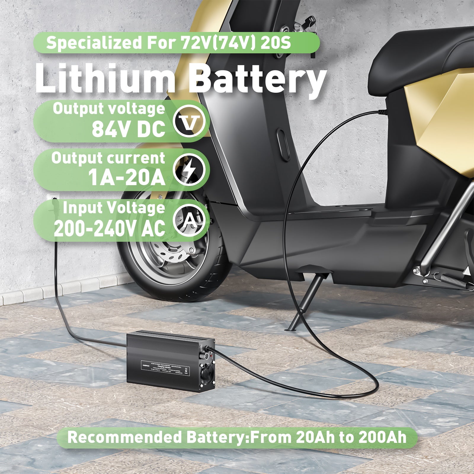 NOEIFEVO 84V 20A Cargador de Baterías de Litio para Batería de Litio-Li-Ion-Lipo de 74V 20S, con Pantalla LCD, Corriente Ajustable, Cargador para Bicicleta Eléctrica, Scooter, Motocicleta Eléctrica