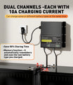 NOEIFEVO 12V 20A 2-bank (10A/bank) universell batteriladdare, 12V vattentät LiFePO4-litium-bly-syra laddare för husbil, båt, motorcykel, gräsklippare, trollingmotor och bly-syrabatteri