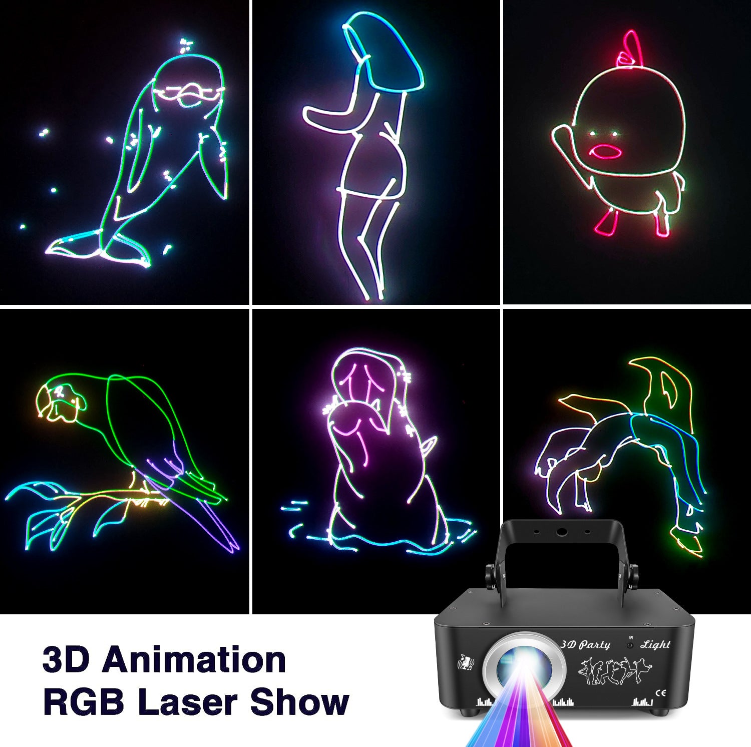 DJ Discolight-partylys, 3D RGB animations-diskolys med fjernbetjening, partylys med DMX, musikstyret beam-effekt scenelys til fest, festival, klub, scene, belysning, show