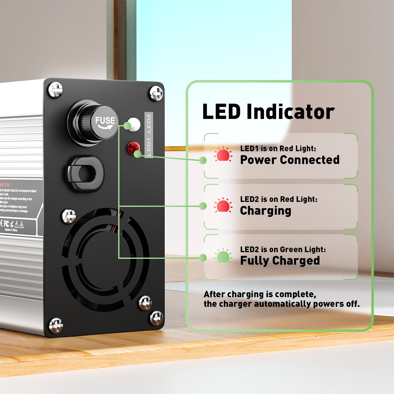 NOEIFEVO 58.8V 3A מטען ליתיום עבור סוללות 14S 51.8V Li-Ion Lipo, מאוורר קירור, כיבוי אוטומט