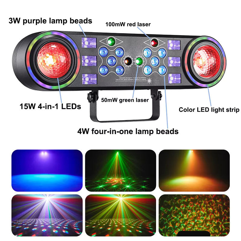 80W DJ-Partylicht mit Multi-Effekt, RG-Laser, UV- und Magic-Ball-Wash-Funktion, DMX512 (29 Kanäle), inklusive Stativ und Tragetasche für Hochzeiten, Bars und KTV