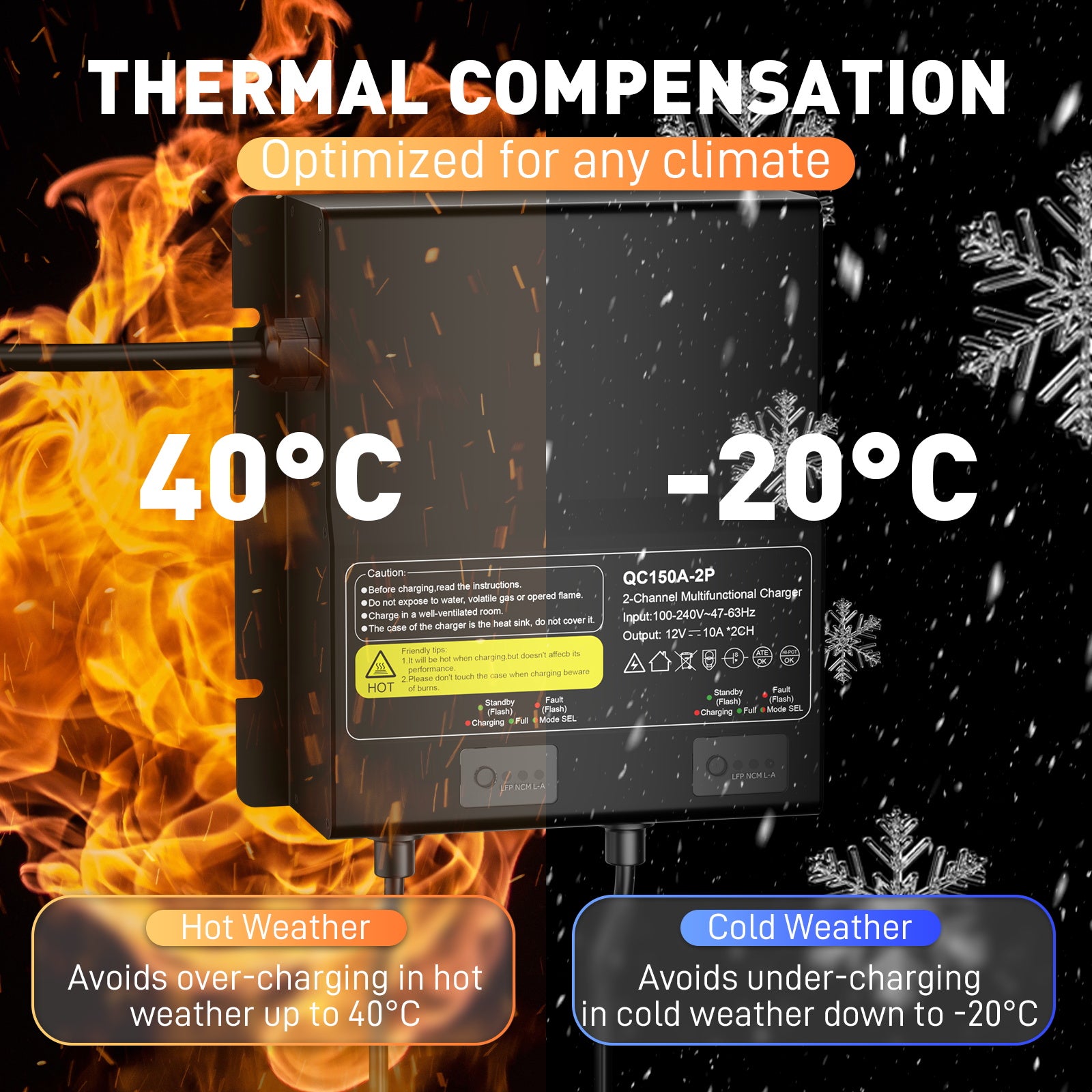 NOEIFEVO 12V 20A 2-bank (10A/bank) universell batteriladdare, 12V vattentät LiFePO4-litium-bly-syra laddare för husbil, båt, motorcykel, gräsklippare, trollingmotor och bly-syrabatteri