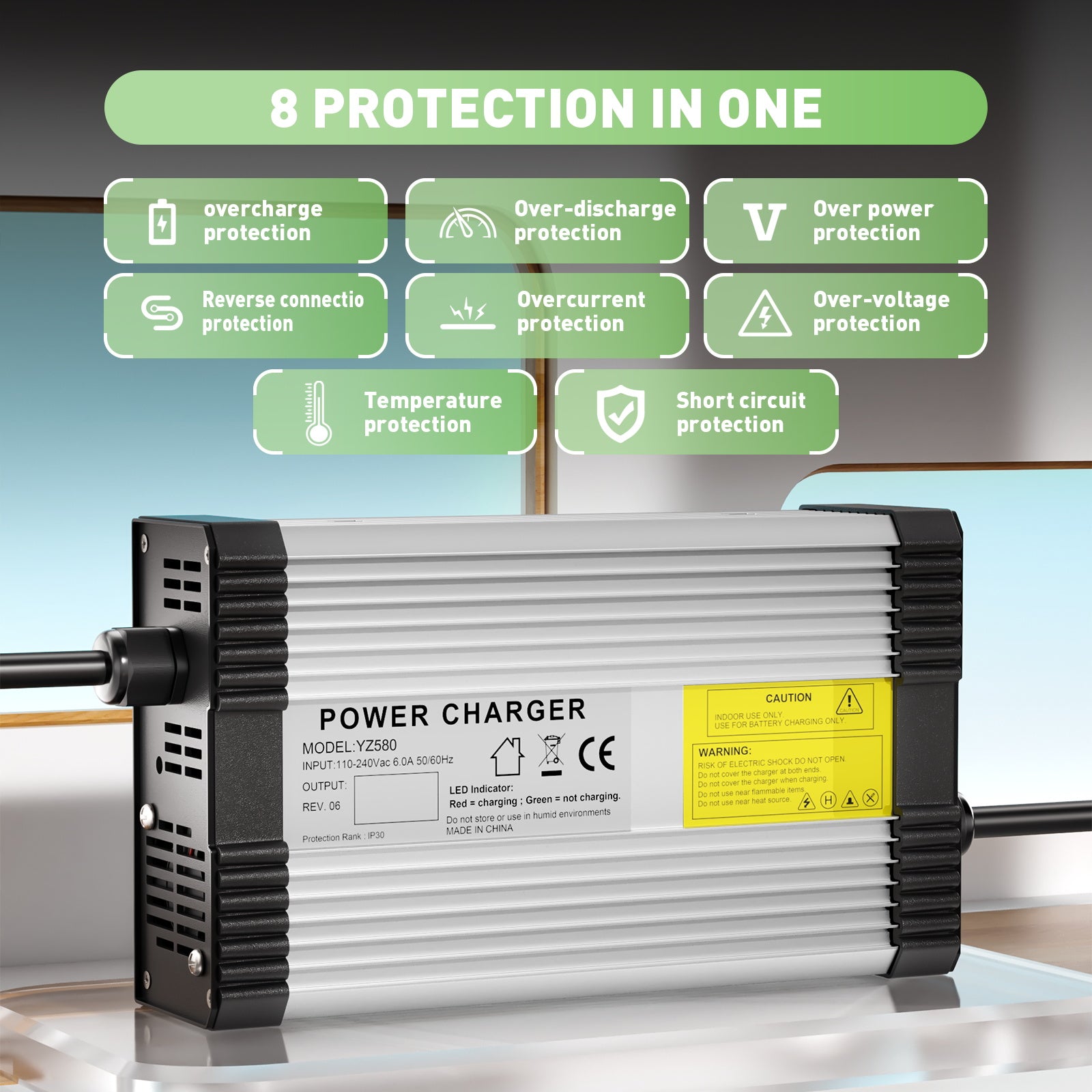 NOEIFEVO 55.2V-58.8V 8A Bly-syre batterilader til 48V bly-syre batteri, med køleventilator, automatisk slukning.