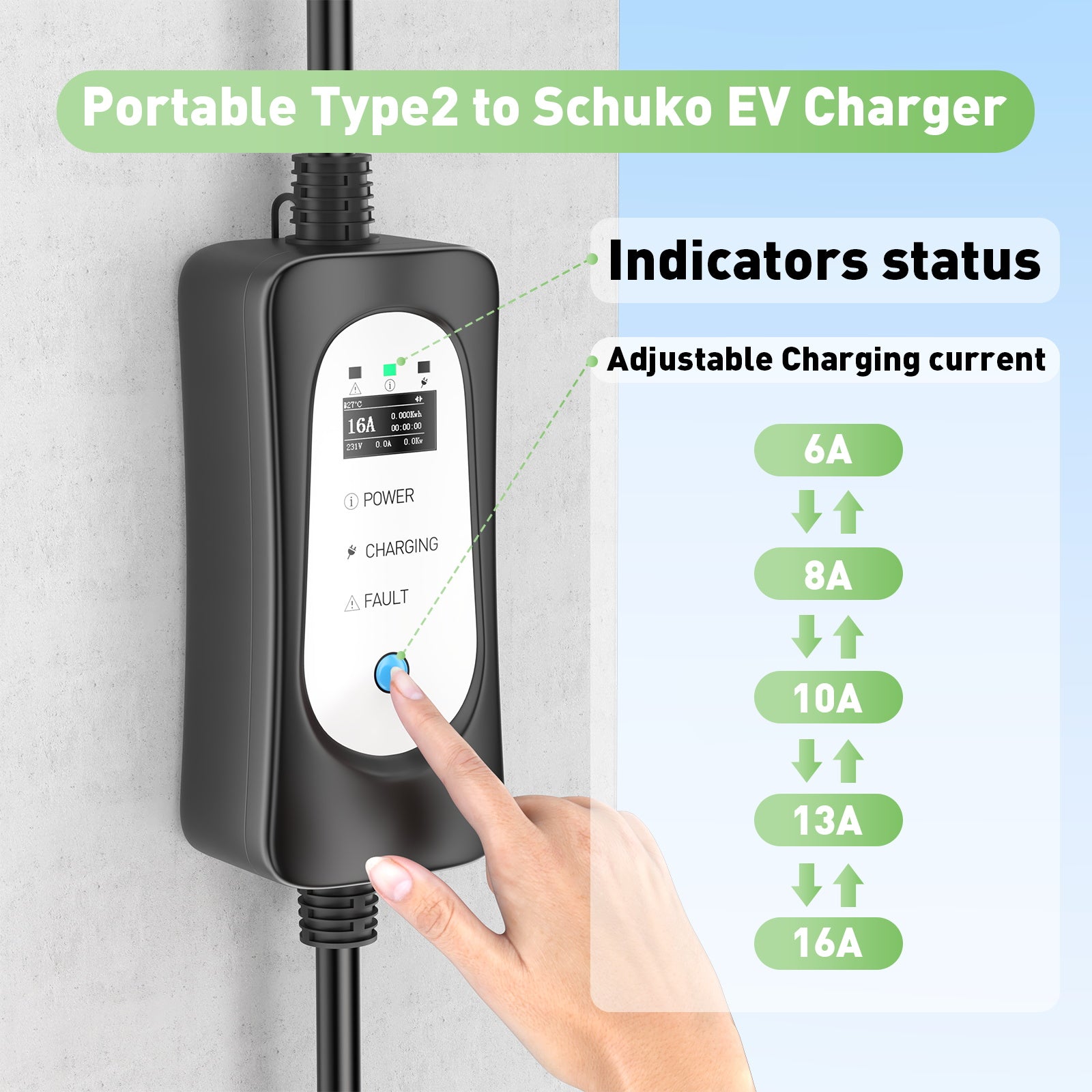 Cargador EV portátil Type2 3.6KW 16A, Type1 cable de carga EV móvil de 5 metros con Schuko