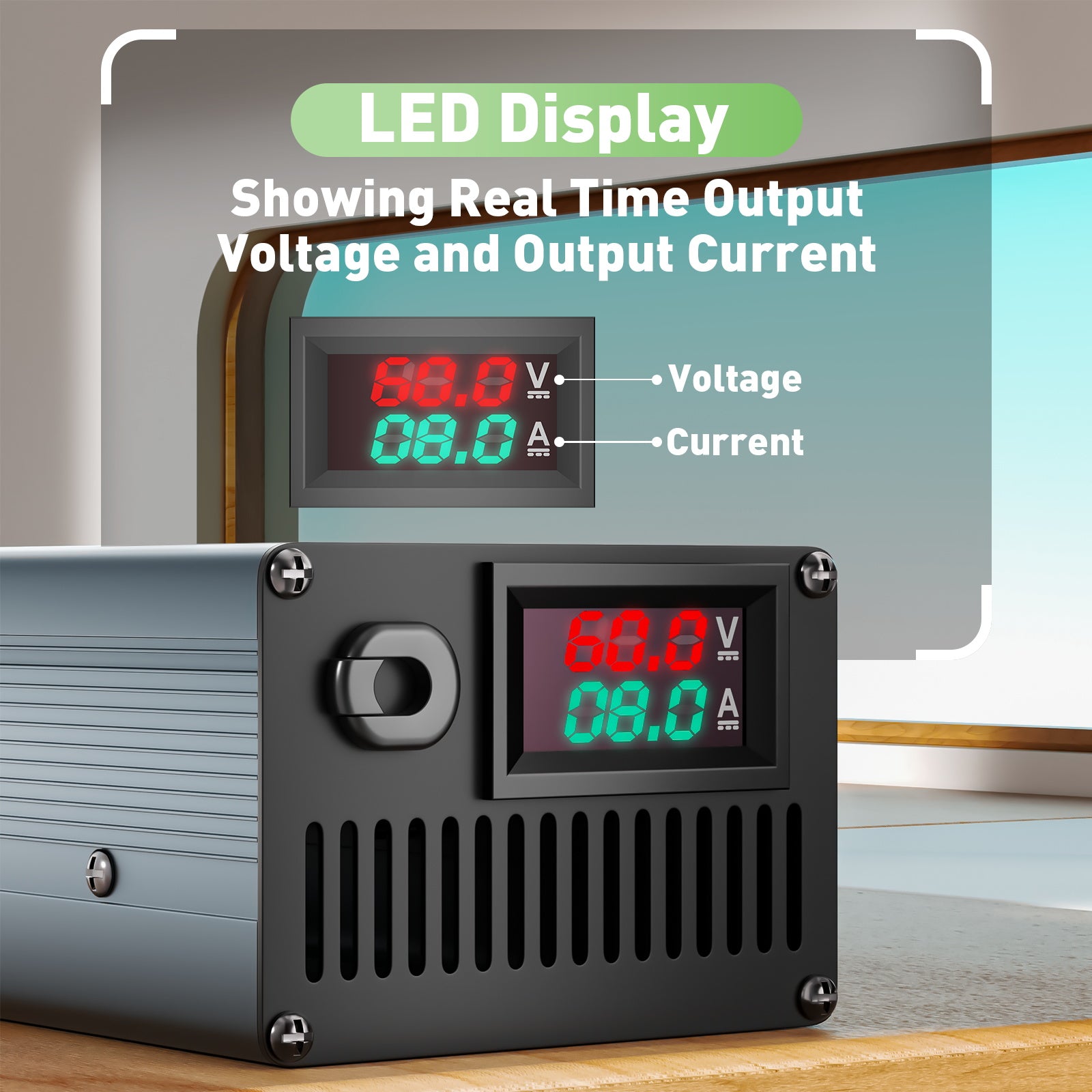 NOEIFEVO 60V 1A-8A Strømjusterbar batterioplader til bly-syre-batterier, AGM, gel, golfvogn-batterioplader, LED-display