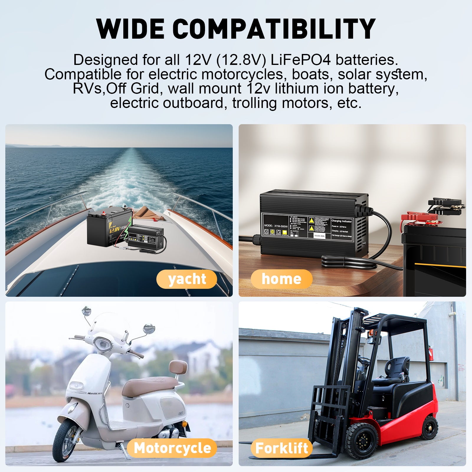 Noeifevo 14.6V 20A מטען סוללות LiFePO4 לסוללת 12V 12.8V LiFePO4 ליתיום, 0V BMS Activate, כיבוי אוטומטי, בית מסגסוגת אלומיניום