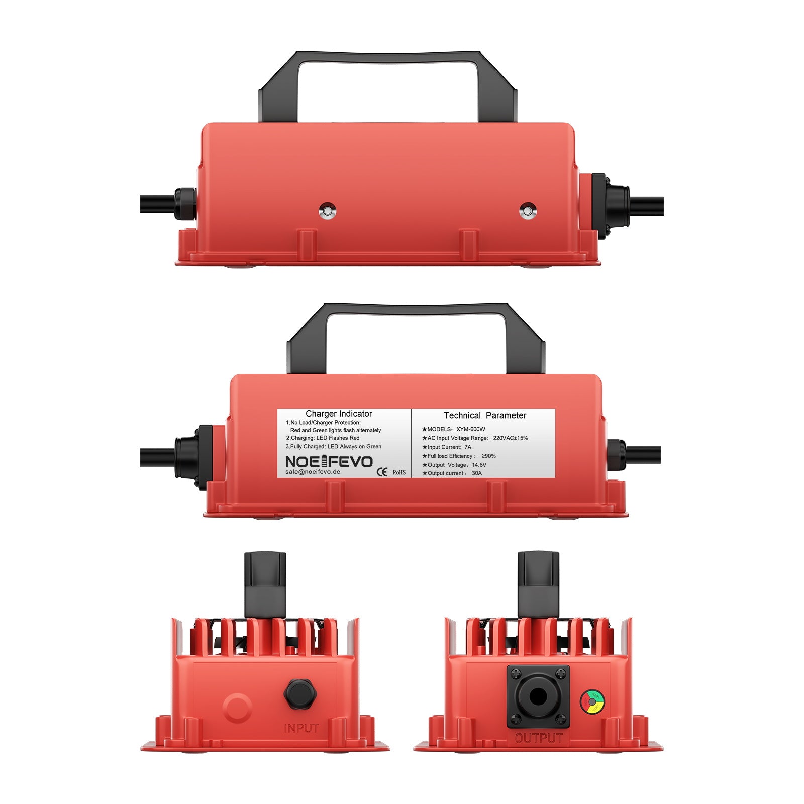 NOEIFEVO 14,6V 30A vattentät LiFePO4 batteriladdare för 12V(12,8V) 4S LiFePO4 batteri