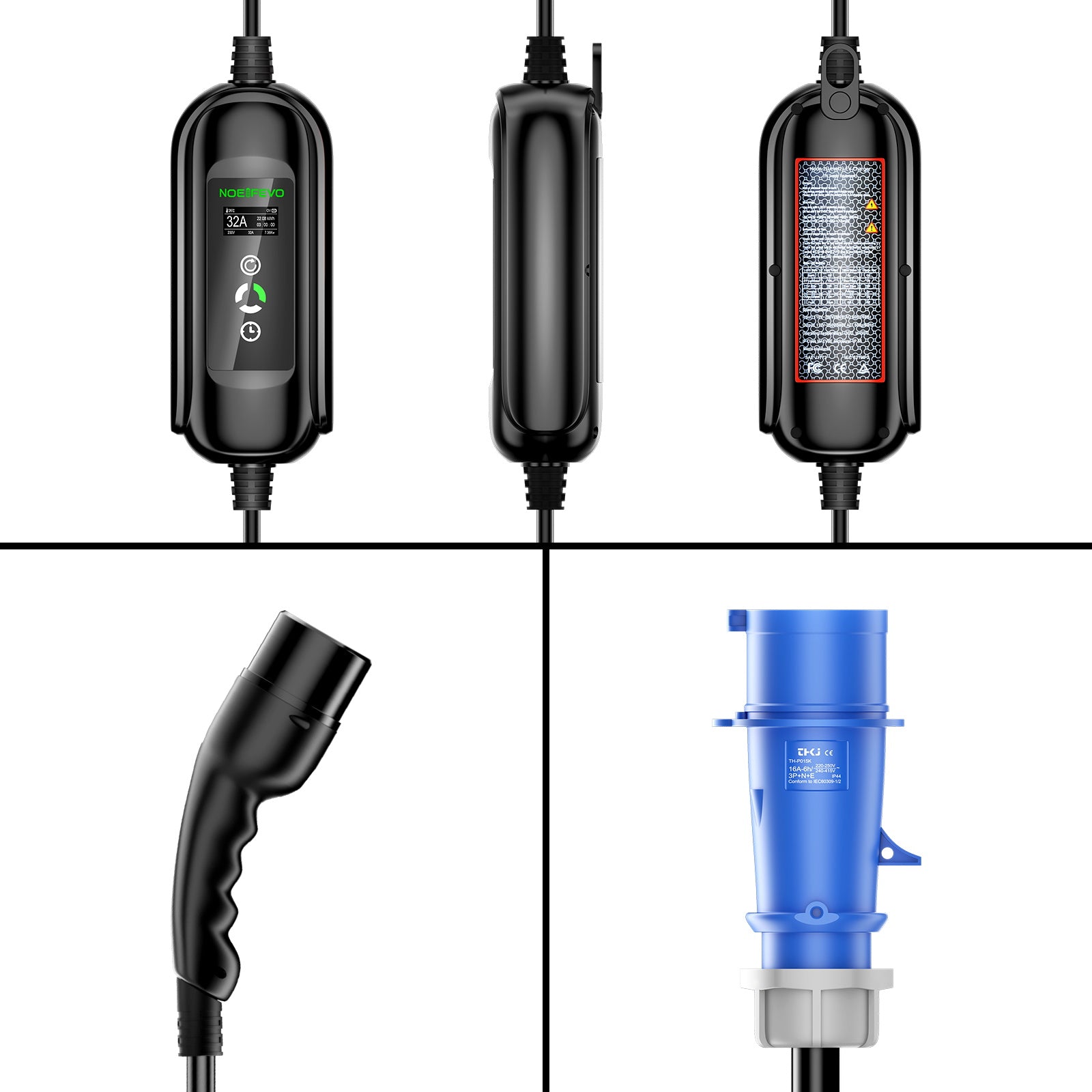 NOEIFEVO 7.2KW EV-laadkabel, Type 2 32A 1 fase EV-lader, Mobiel EVSE-laadstation met CEE Blauwe Stekker