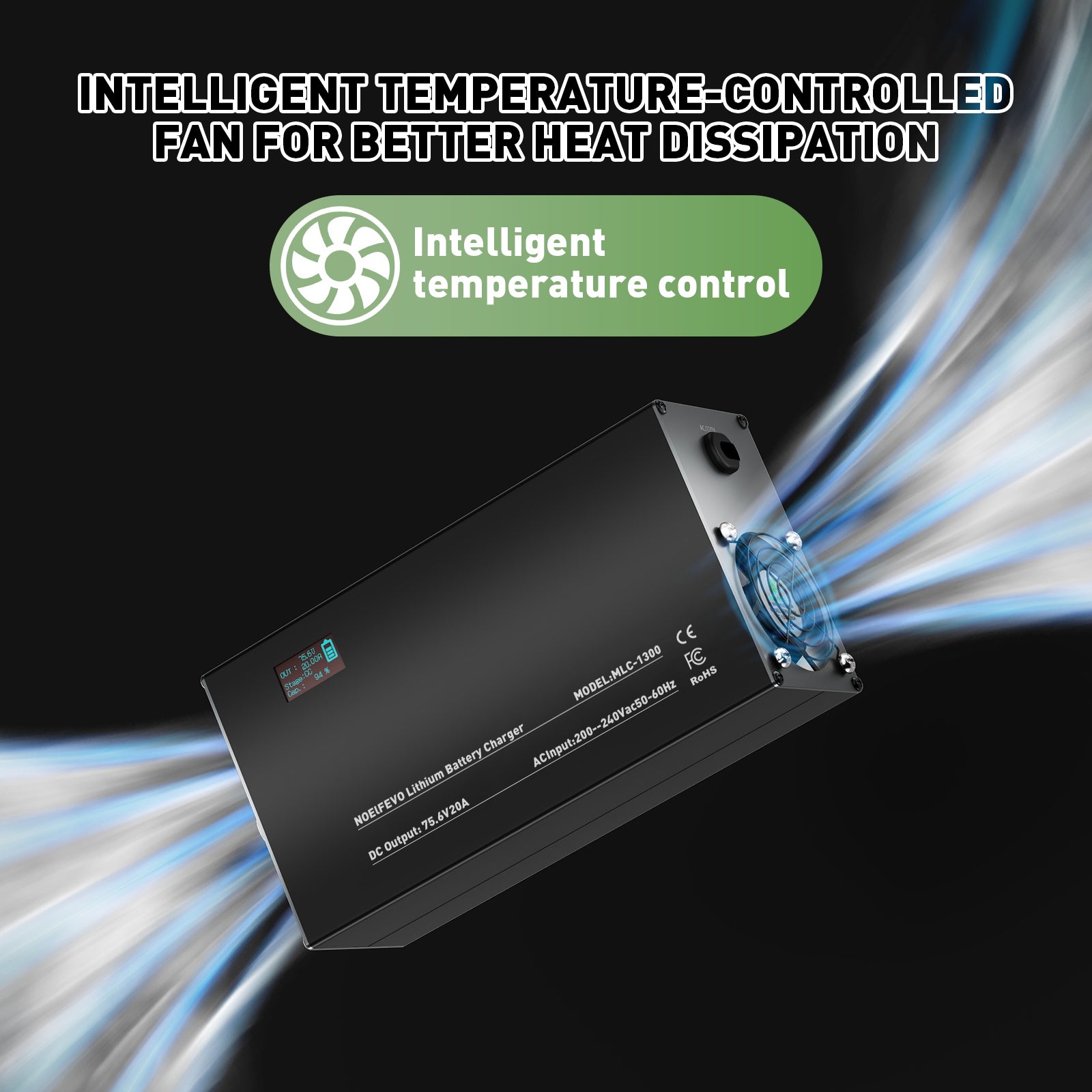 NOEIFEVO 75.6V 2-20A Ładowarka do akumulatorów litowo-jonowych dla akumulatorów 66.6V 18S Lithium-Li-Ion-Lipo, wyświetlacz LCD, regulowany prąd, ładowarka do rowerów elektrycznych, skuterów, motocykli elektrycznych