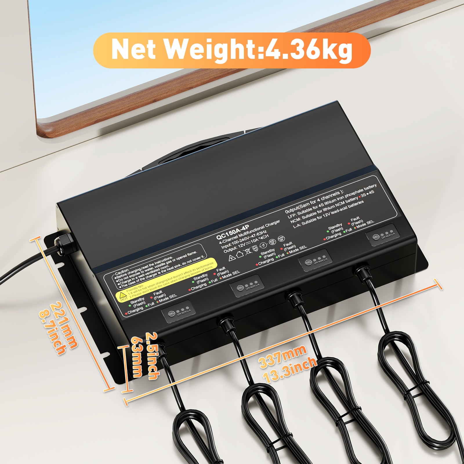 NOEIFEVO 12V 40A 4-banks (10A/bank) universel batterilader, 12V vandtæt LiFePO4 lithium-blybatterilader til campingvogn, båd, motorcykel, plæneklipper, trollingmotor og blybatteri