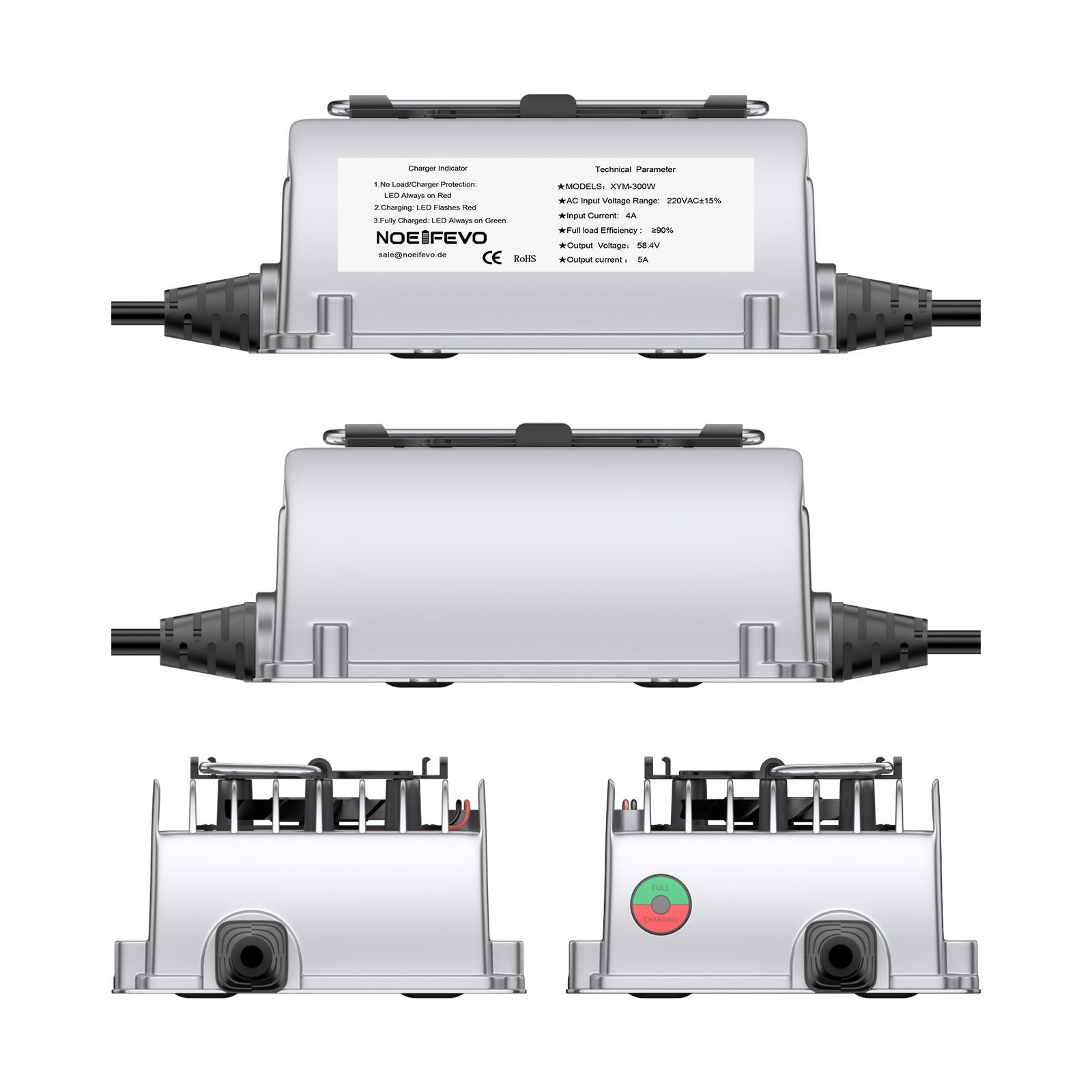 NOEIFEVO 58,4 V 5A Carregador de bateria LiFePO4 à prova d'água para bateria 51,2 V (48 V) 16S LiFePO4