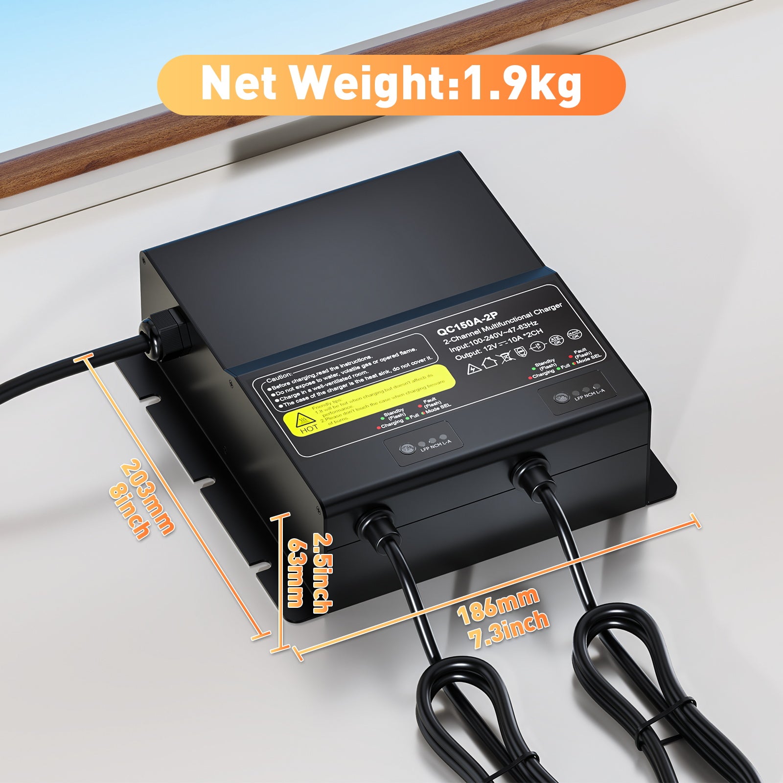 NOEIFEVO 12V 20A 2-bank (10A/bank) universell batteriladdare, 12V vattentät LiFePO4-litium-bly-syra laddare för husbil, båt, motorcykel, gräsklippare, trollingmotor och bly-syrabatteri