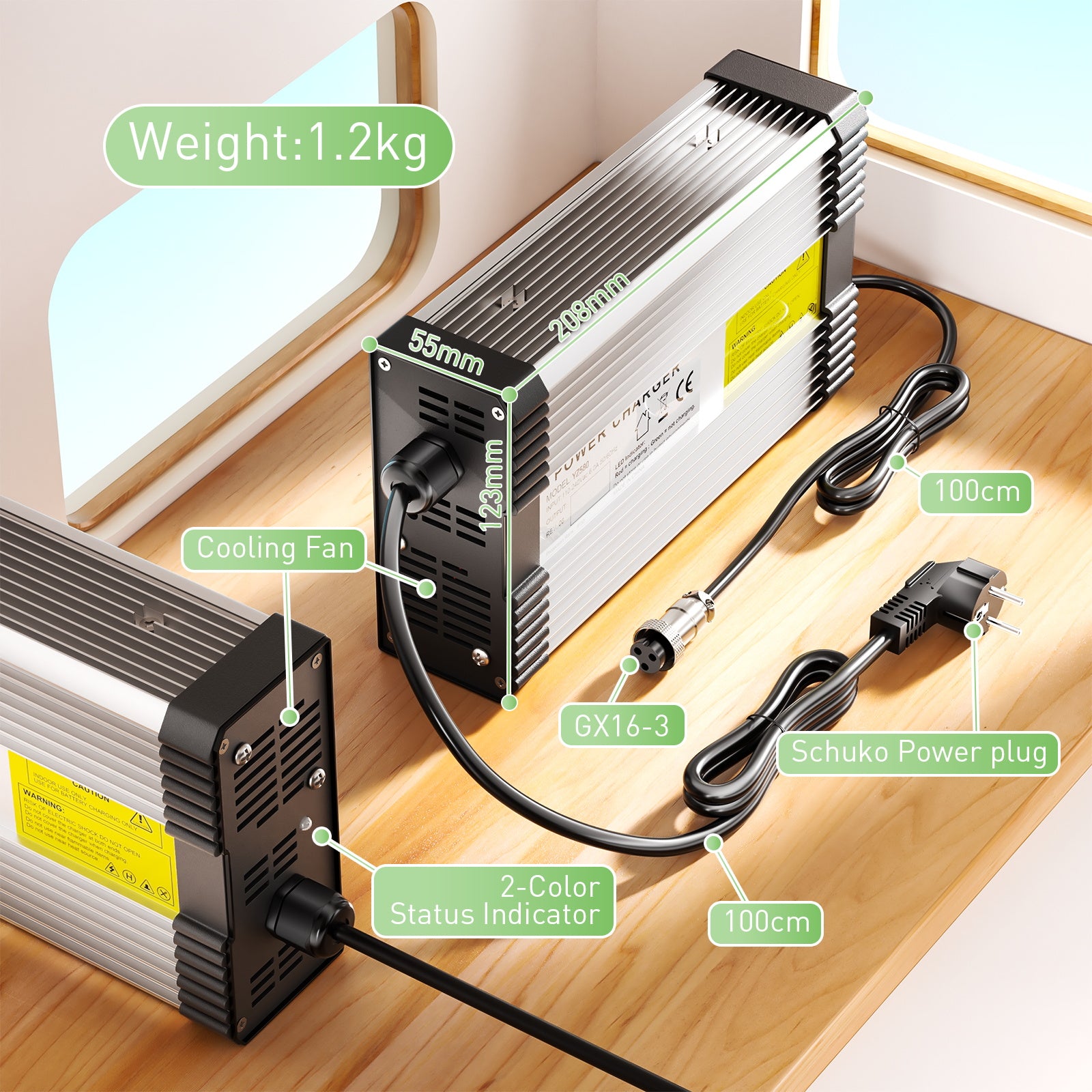 Carregador de bateria LiFePO4 NOEIFEVO 14.6V 20A para bateria LiFePO4 12V 12.8V 4S, com ventilador de refrigeração e desligamento automático.