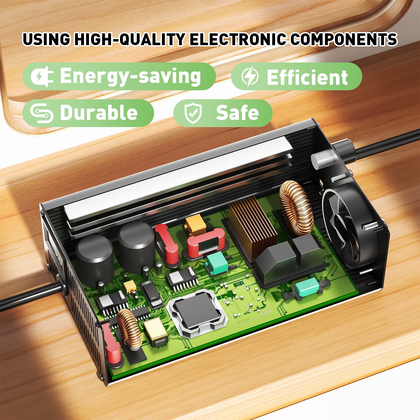 NOEIFEVO 51.2V 48V 16S Lithium LiFePO4 Batterioplader, Udgangsspænding 58.4V, Strømindstilling 1–15A, langsom opladning og hurtig opladning (MLC1300)