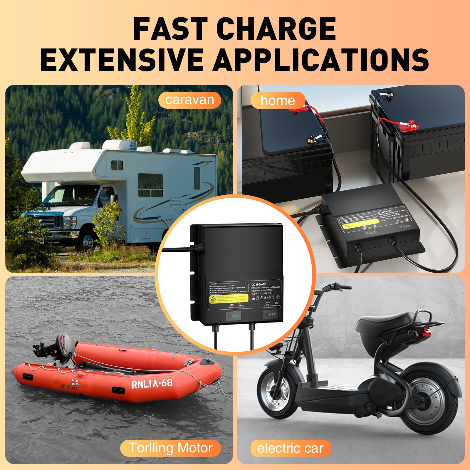 NOEIFEVO 12V 20A 2-bank (10A/bank) universell batteriladdare, 12V vattentät LiFePO4-litium-bly-syra laddare för husbil, båt, motorcykel, gräsklippare, trollingmotor och bly-syrabatteri