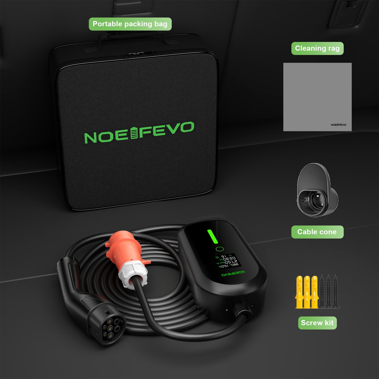 【Vorverkauf】NOEIFEVO F097 11KW EV Mobile Wallbox mit APP, 3-phasig 6-16A mit Einstellbarer Ladeleistung, Wlan-Fernbedienung Ladekabel CEE 16A auf Typ 2  EV Ladegerät