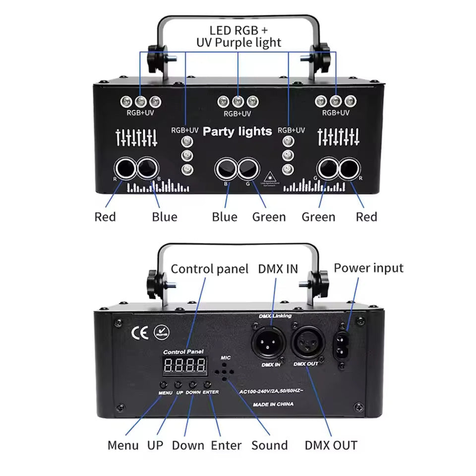 Discolys Partylys, LED RGB-lys DJ-projektor musikstyret DJ-discolys, DMX-effektstråler til KTV, familietræf, bryllup, fødselsdag, Halloween