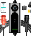 Noeifevo Type 2 Mobiele EV Wallbox, 11KW 3-fase CEE16A Instelbare Laadvermogen EV Lader, 5m/10m/15m EV Oplaadkabel voor Model Y/3, ID.3/4/5, MG4, EX30, e-up, e-tron, Zoe en andere EV's.
