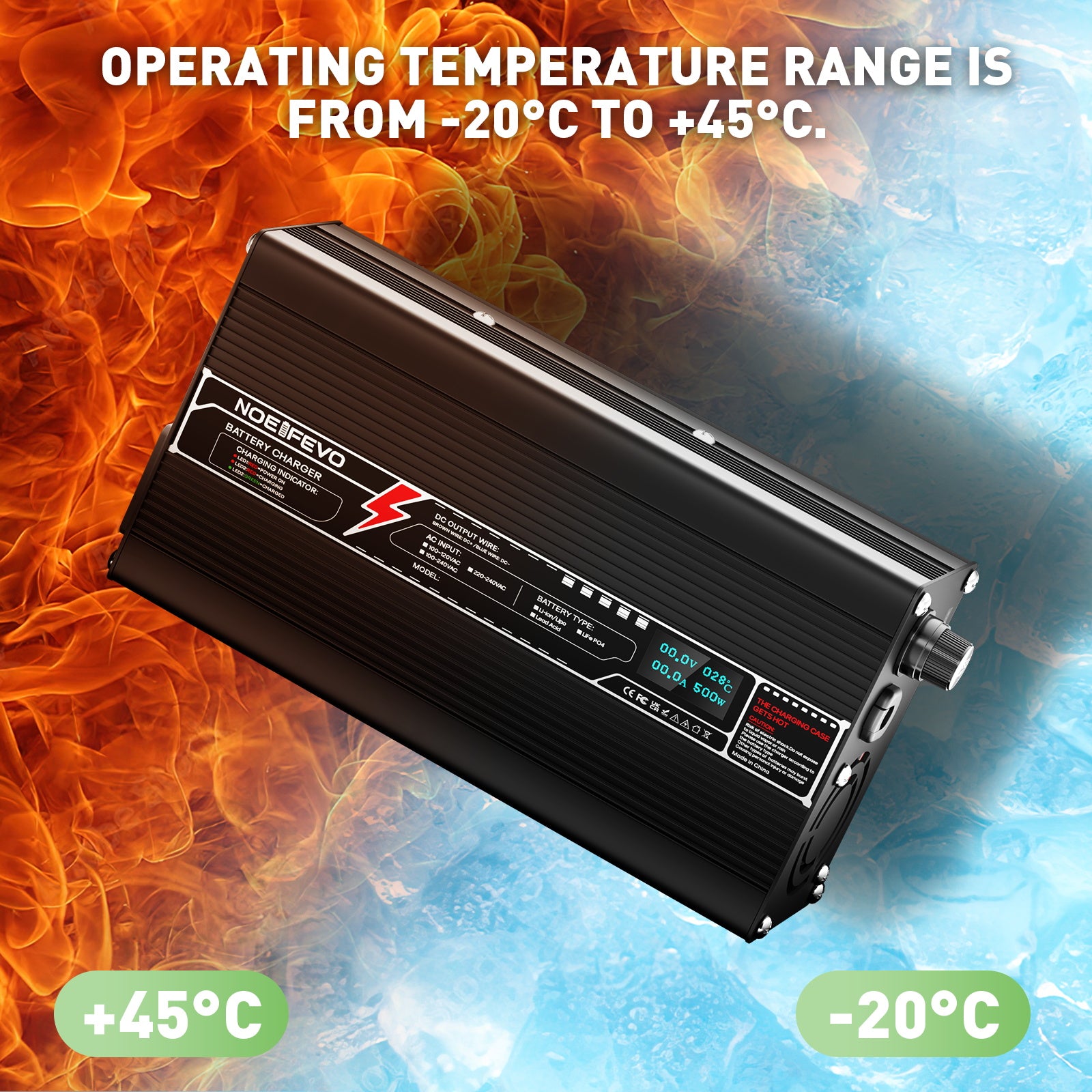 NOEIFEVO 36V 10A Blei-Säure-Batterieladegerät, OLED-Anzeige, Aluminiumgehäuse, intelligentes Schnellladegerät