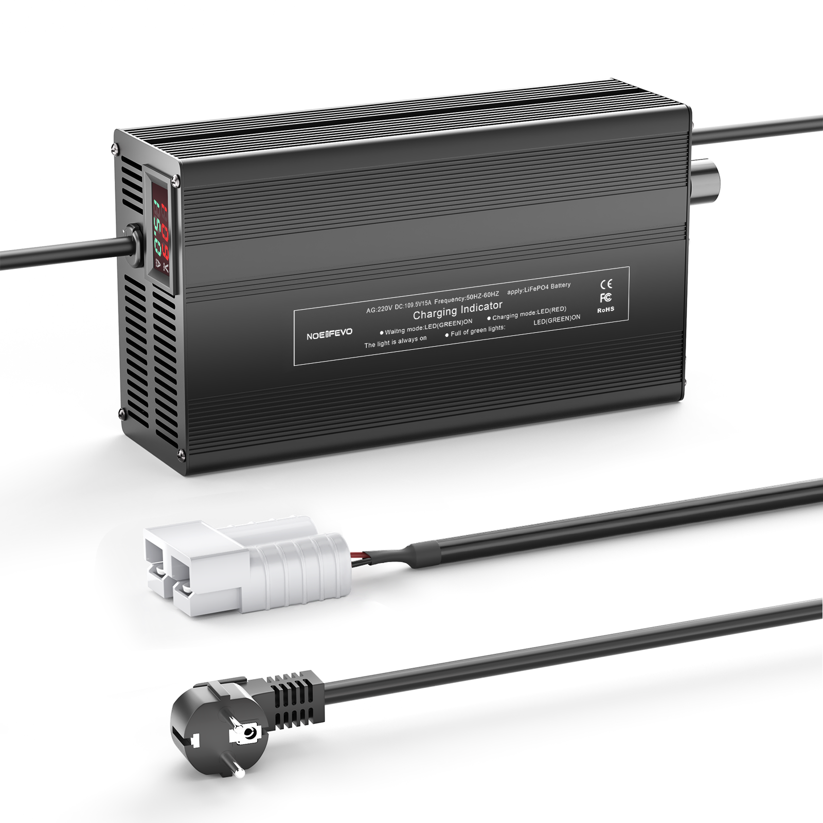 NOEIFEVO 116.8V 1A-12A LiFePO4 batterilader, egnet til 102.4V (96V) 32S LiFePO4 batteri, LCD-display, justerbar strøm