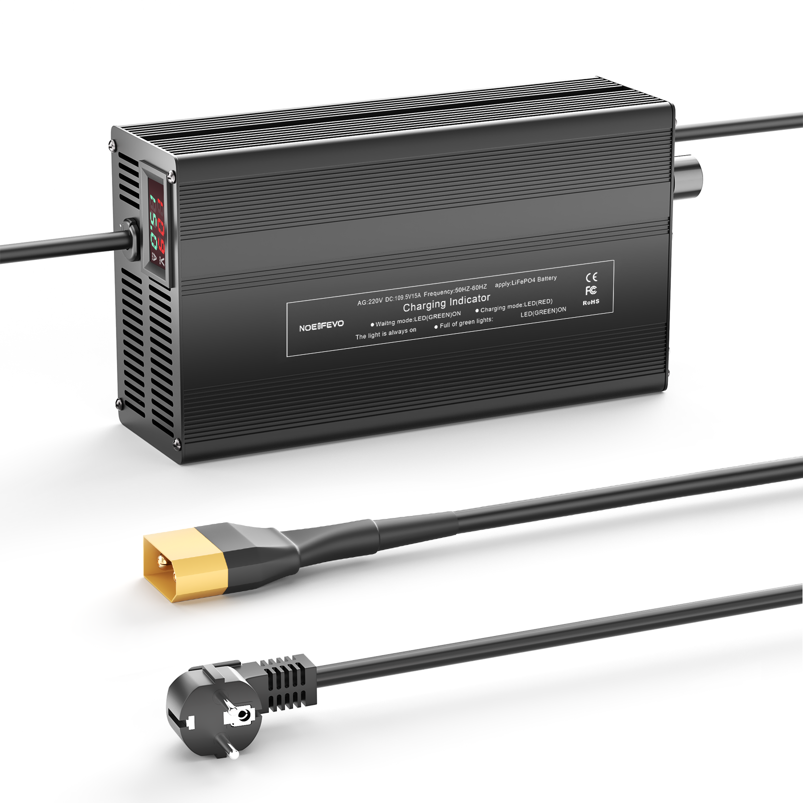 NOEIFEVO 116.8V 1A-12A LiFePO4 batterilader, egnet til 102.4V (96V) 32S LiFePO4 batteri, LCD-display, justerbar strøm