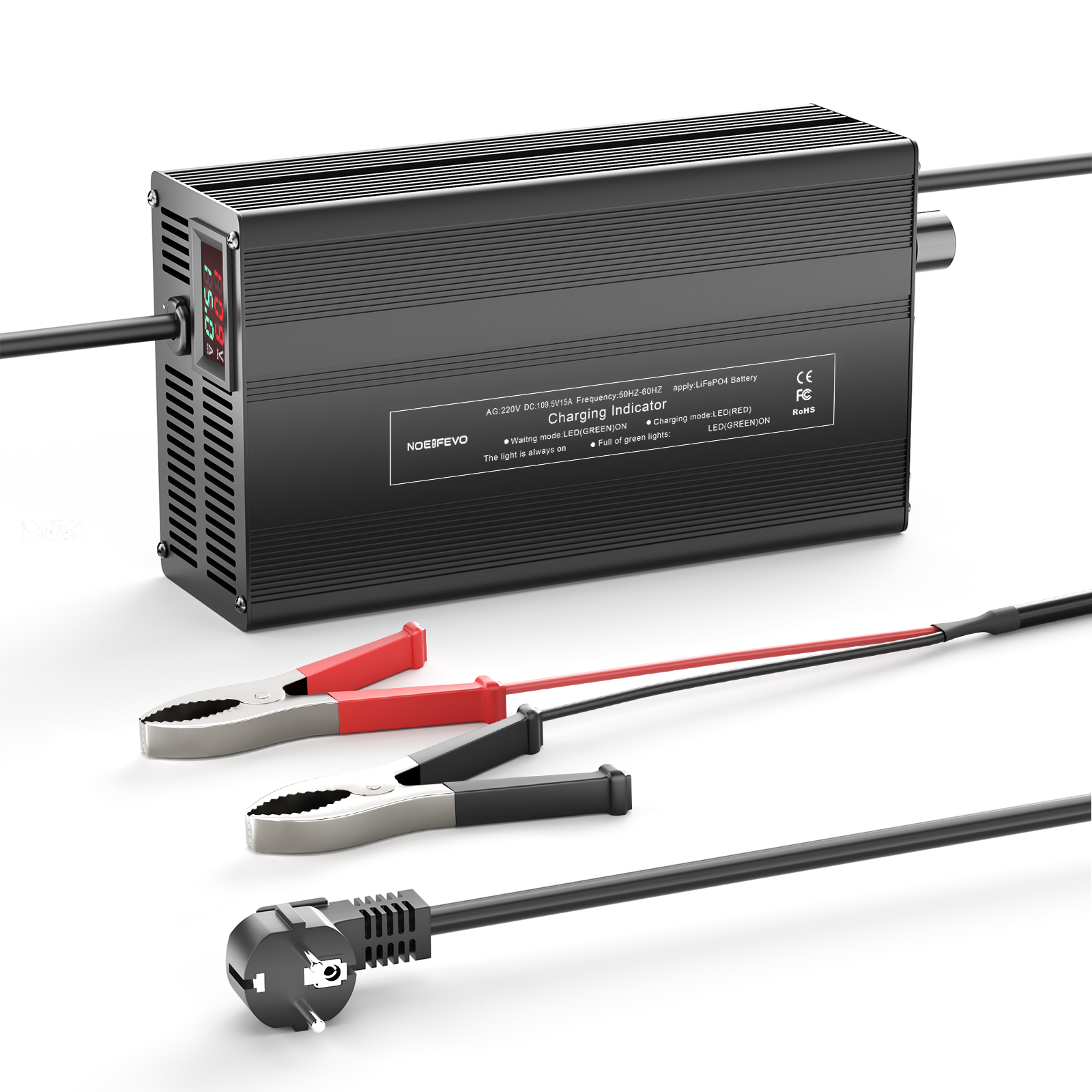 NOEIFEVO 116.8V 1A-12A LiFePO4 batterilader, egnet til 102.4V (96V) 32S LiFePO4 batteri, LCD-display, justerbar strøm