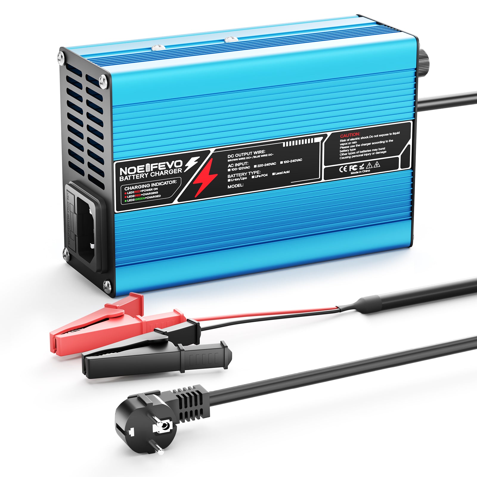 NOEIFEVO 25.2V 2A 3A 4A 5A Litiumladdare för 6S 22.2V Li-Ion Lipo-batterier, kylfläkt, automatisk avstängning (BLÅ)