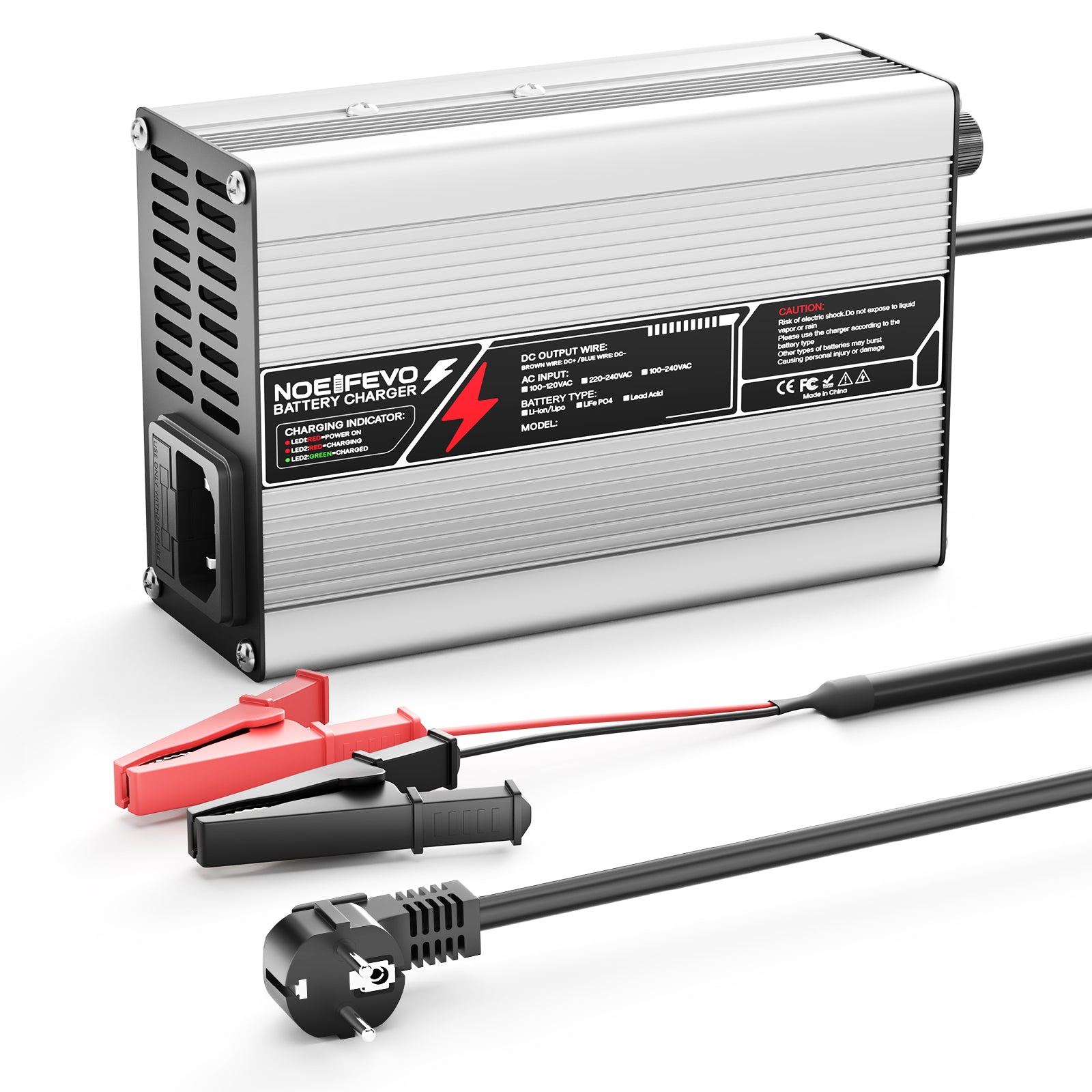 NOEIFEVO 12,6V 10A Carregador de Lithium para Baterias Li-Ion Lipo 3S 11,1V, Ventilador de refrigeração, desligamento automático.