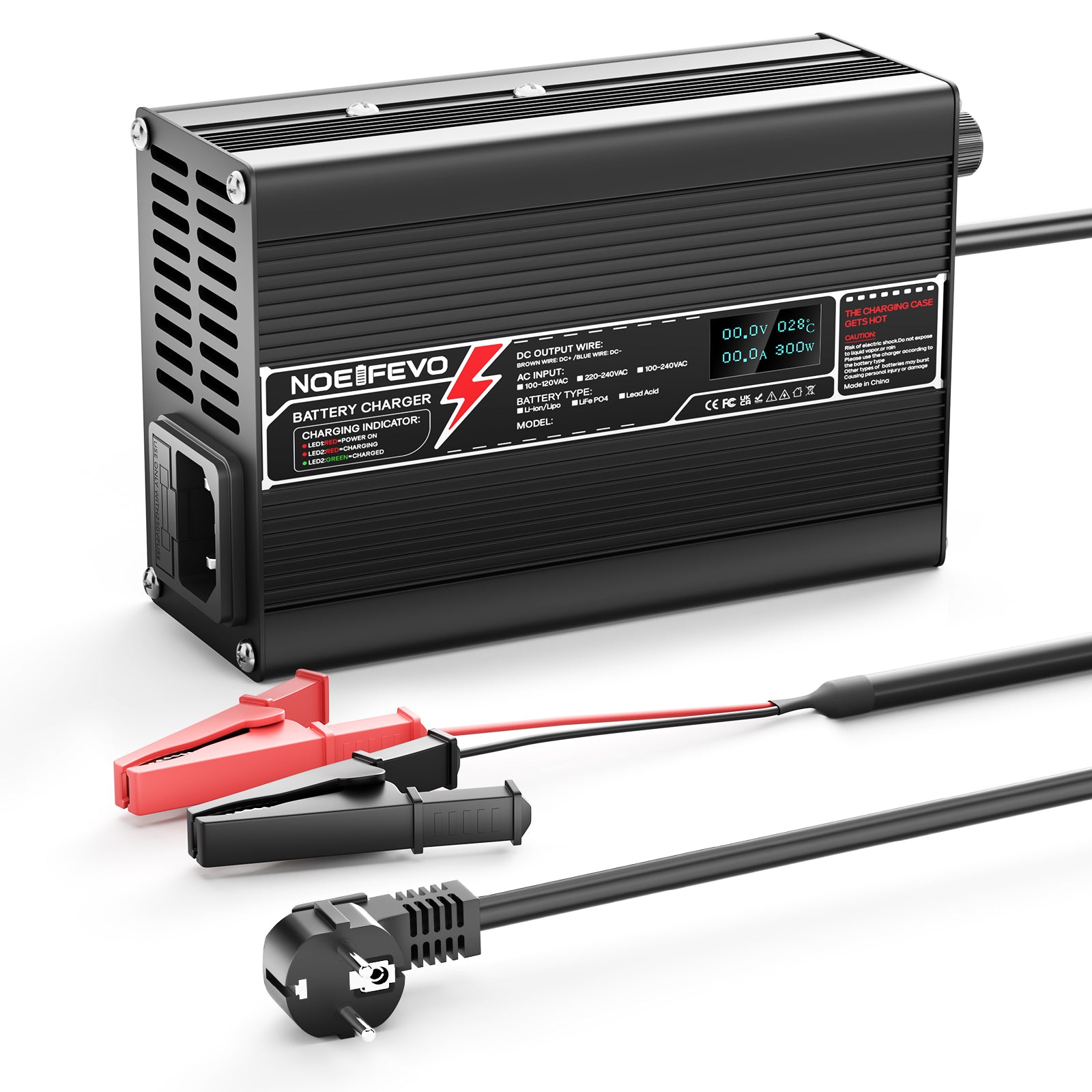 NOEIFEVO Caricabatterie al litio 46.2V 4A per batterie 11S 40.7V Li-Ion Lipo, con display LCD, ventola di raffreddamento, spegnimento automatico