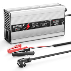 NOEIFEVO 29.4V 15A lithium batterioplader til 25.9V 7S batteri, automatisk sluk, aluminiumshus, med blæser (sølv)