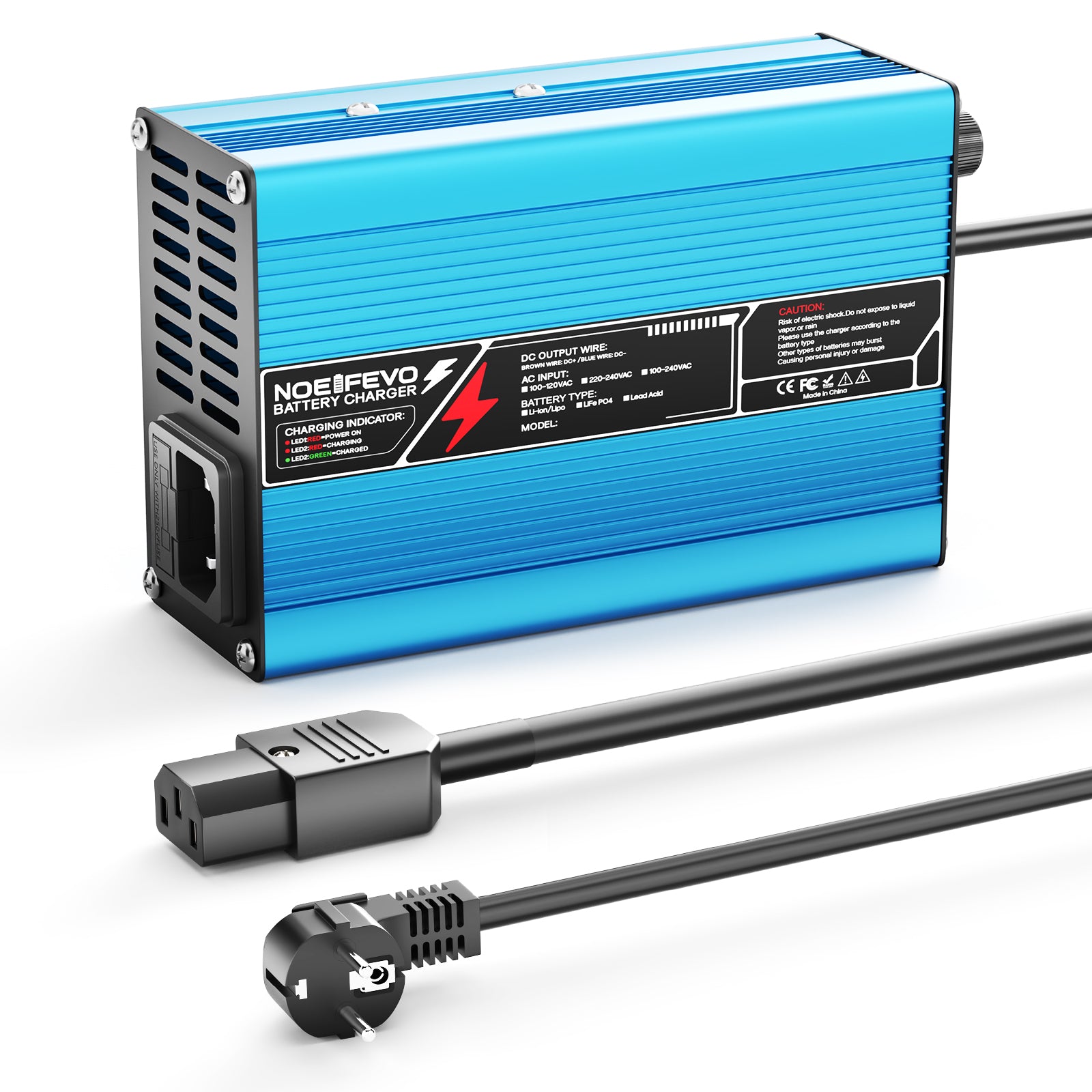 NOEIFEVO 37.8V 2A 3A 3.5A 4A Carregador de Lítio para Baterias 9S 33.3V Li-Ion Lipo, Ventoinha de Refrigeração, Desligamento Automático (AZUL)