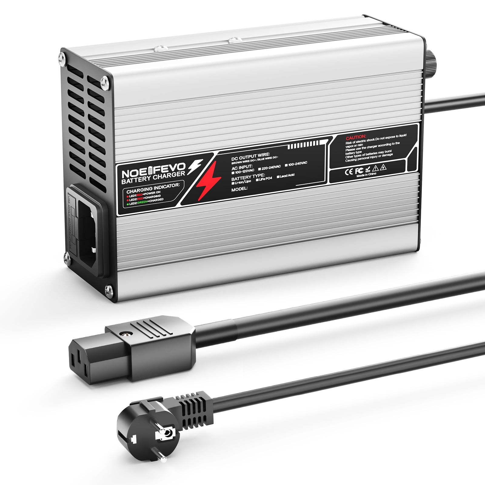 NOEIFEVO 42V 2A 3A 3.5A 4A Lithium-Oplader til 10S 37V Li-Ion Lipo Batterier, Køleventilator, Automatisk Afbrydelse