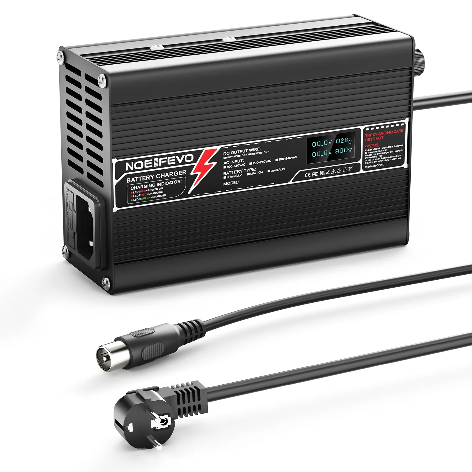 מטען ליתיום NOEIFEVO 25.2V 2A עבור סוללות 6S 22.2V Li-Ion Lipo, עם תצוגת LCD, מאוורר קירור, כיבוי אוטומטי