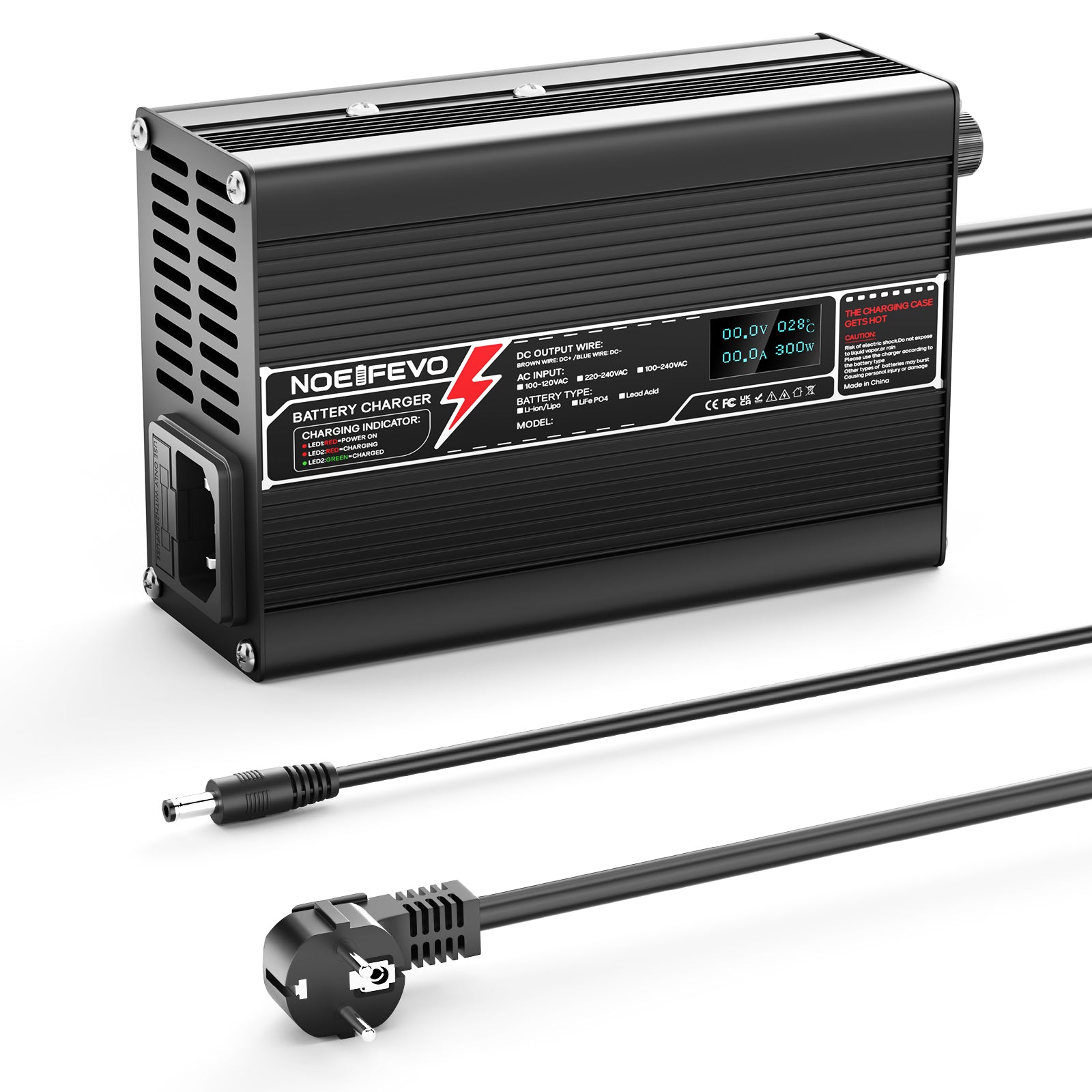 NOEIFEVO 21V 4A Lithium-Ladegerät für 5S 18.5V Li-Ion Lipo-Batterien, mit LCD-Anzeige, Kühlventilator, automatischer Abschaltung