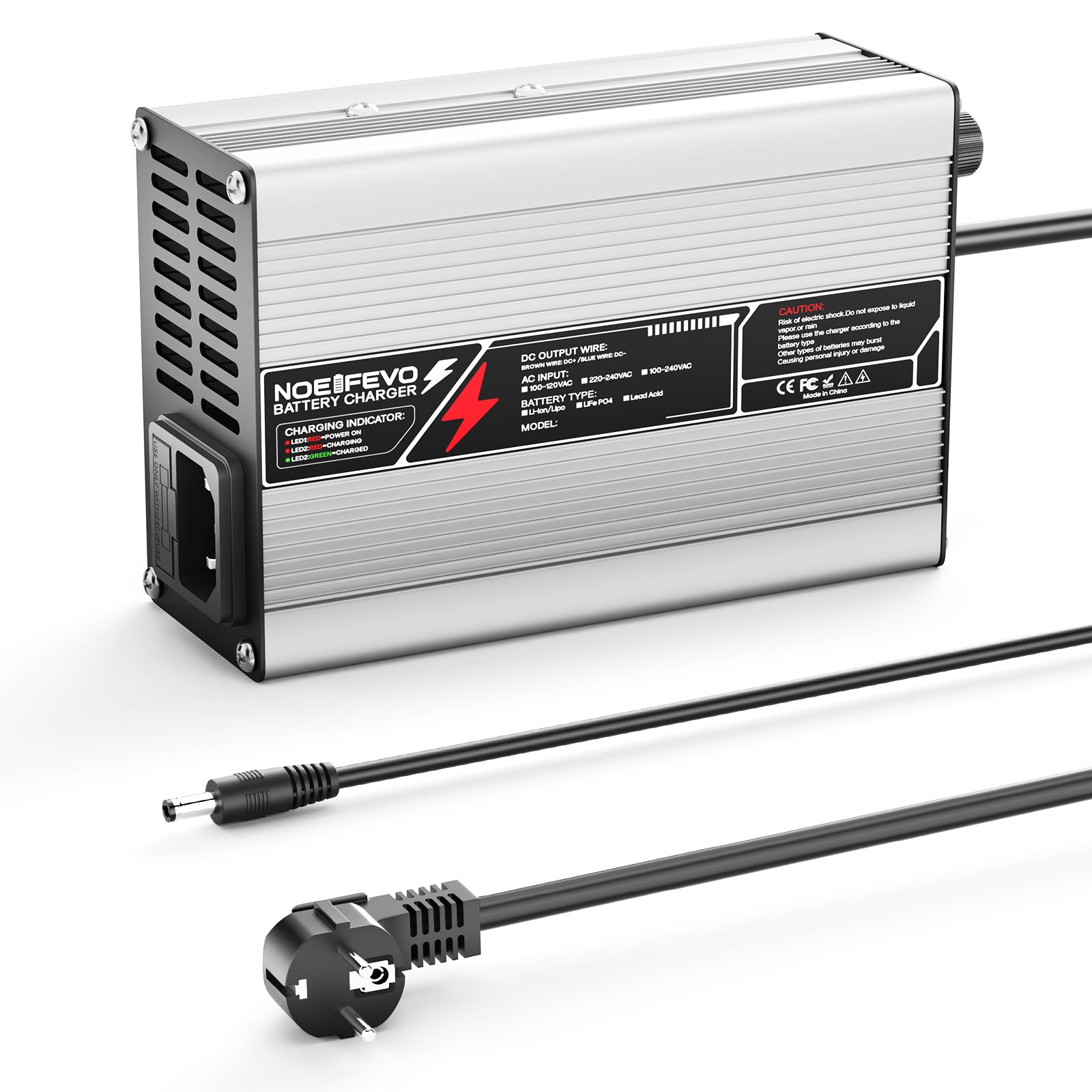 NOEIFEVO 58.8V 3A Lithium-lader til 14S 51.8V Li-Ion Lipo-batterier, med køleventilator, automatisk slukning