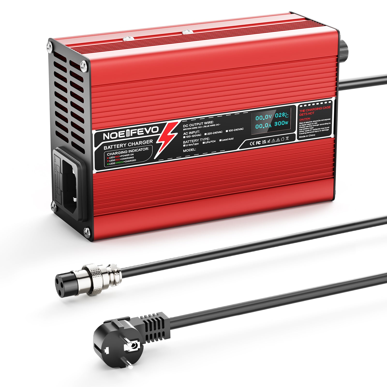 NOEIFEVO 21V 2A 3A 4A 5A Lithium-Ladegerät für 5S 18.5V Li-Ion Lipo-Batterien, Kühlventilator, automatischer Abschaltung（RED）