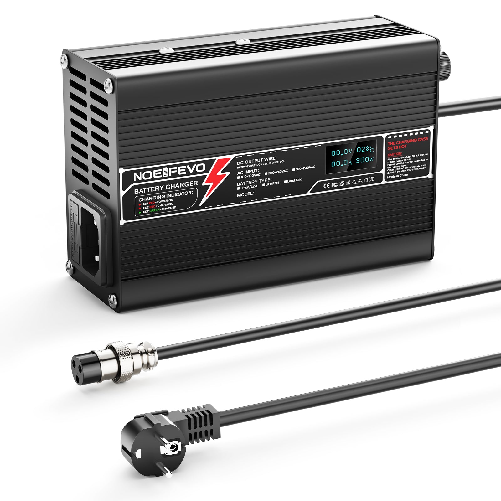 NOEIFEVO Caricabatterie al litio 46.2V 4A per batterie 11S 40.7V Li-Ion Lipo, con display LCD, ventola di raffreddamento, spegnimento automatico