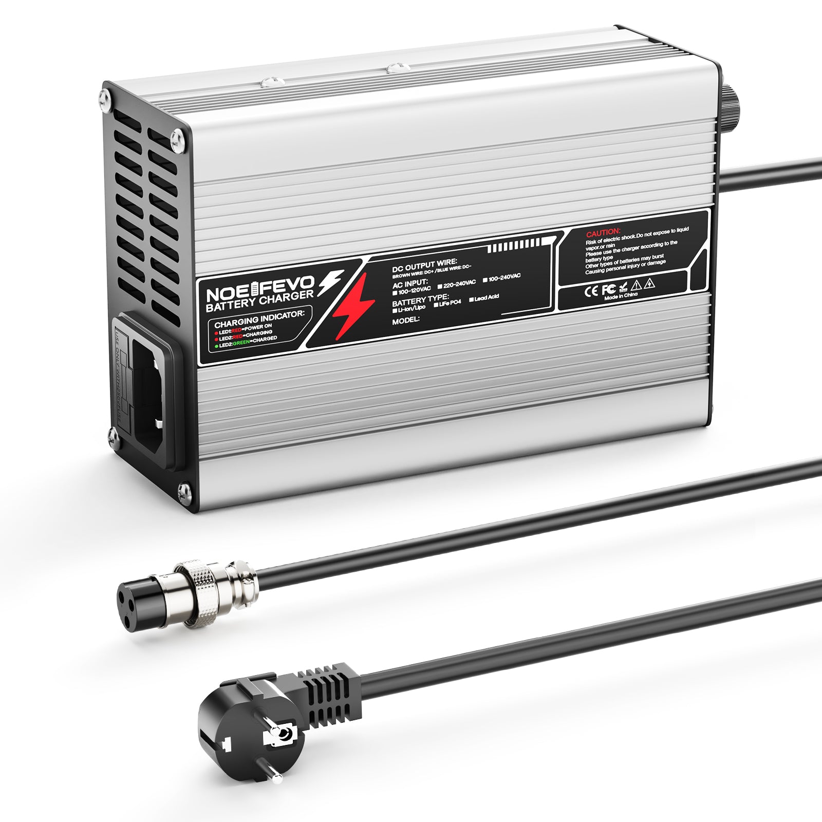 NOEIFEVO 42V 2A 3A 3.5A 4A Lithium-Oplader til 10S 37V Li-Ion Lipo Batterier, Køleventilator, Automatisk Afbrydelse