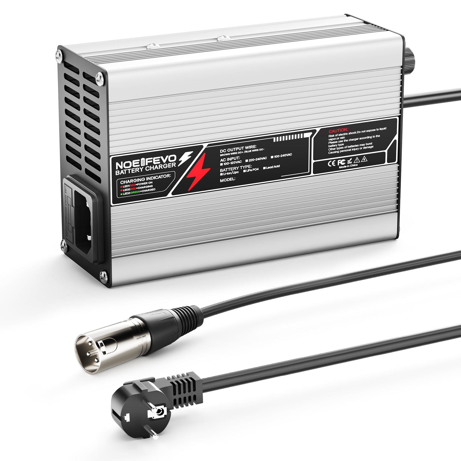 NOEIFEVO 54.6V 2A 2.5A 3A Lithium-Ladegerät für 13S 48.1V Li-Ion Lipo-Batterien, Kühlventilator, automatischer Abschaltung